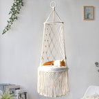 Macrame Hanging Cat Bed Boho Cat Hammock Wall Mounted Pet Swing Cozy Hanging Pet Bed for Cats