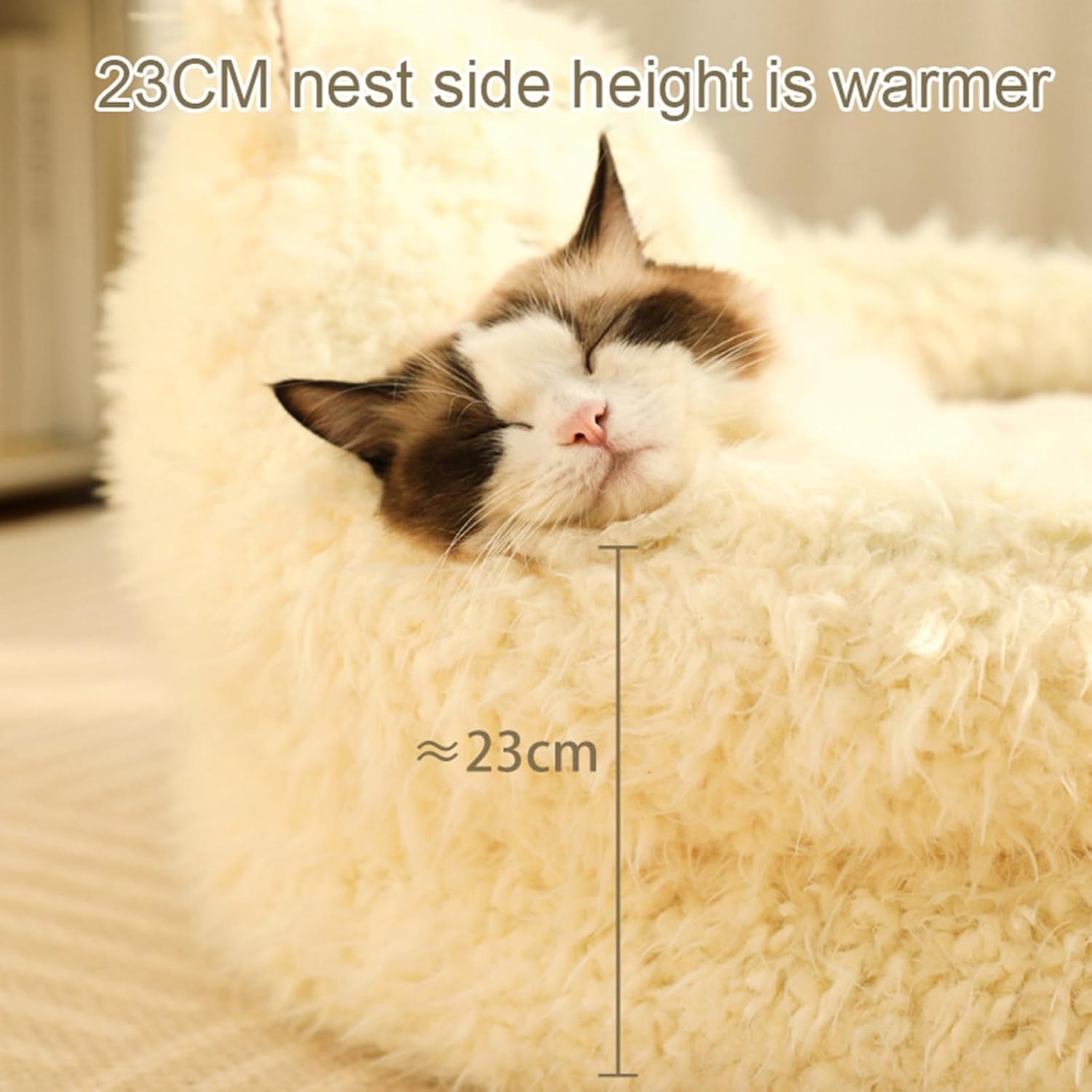 Calming Alpaca Pet Bed for Dogs & Cats Plush Warm Nest Anti-Slip Orthopedic Bed with Detachable Cushion
