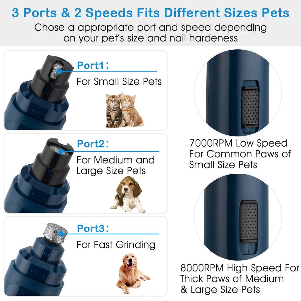 Quiet USB Rechargeable Dog Nail Grinder – 2-Speed Professional Pet Nail Trimmer for Safe & Smooth Claw Care (Dogs & Cats)
