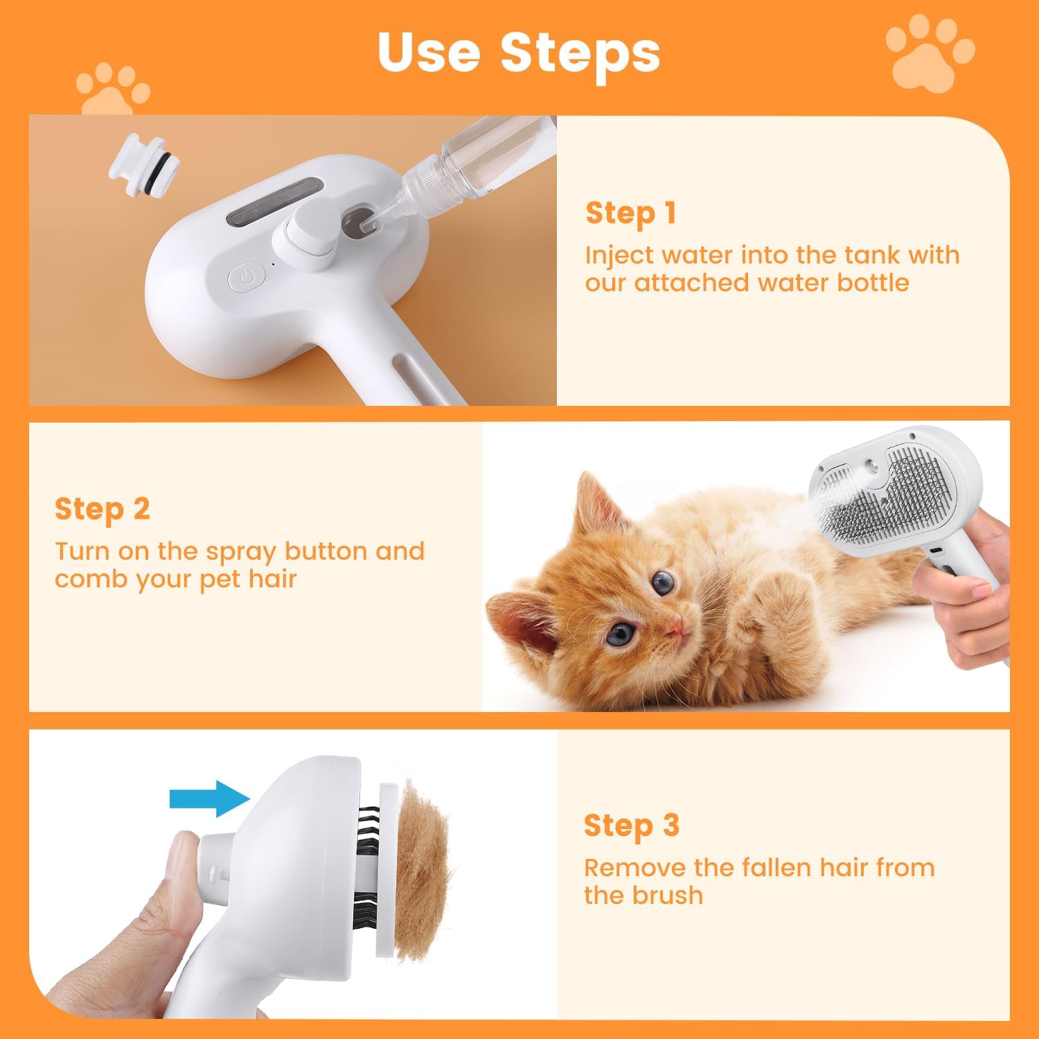 3-in-1 Cat Steam Brush – Pet Spray Grooming Comb with Water Mist, Deshedding & Hair Removal Tool for Cats & Dogs