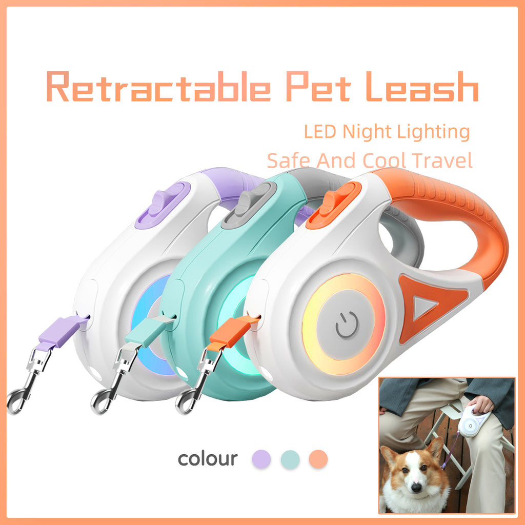 Retractable Dog Leash with LED Spotlight Automatic Pet Traction Rope & Collar for Small Medium Dogs
