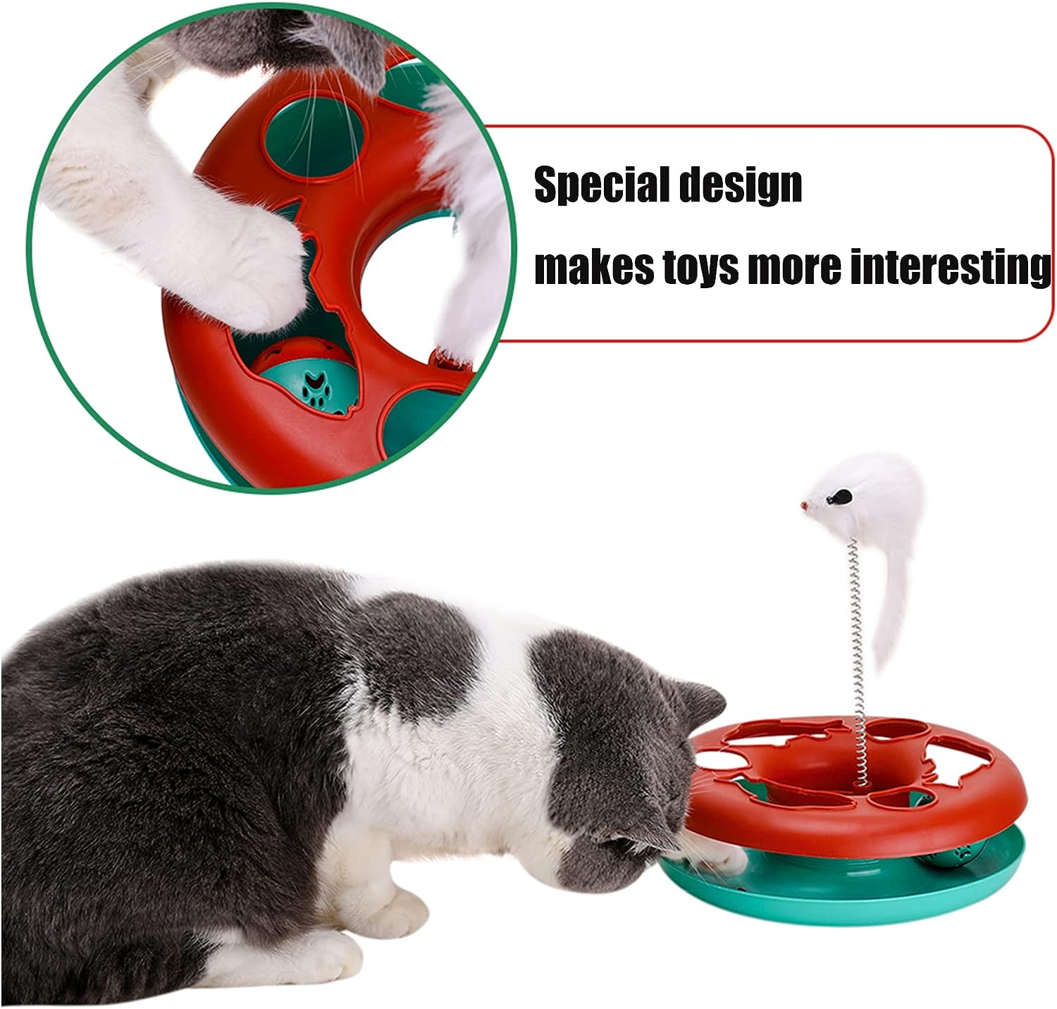 Interactive Cat Toy Roller Track Set with Balls Catnip Spring & Teaser Mouse Indoor Kitten Exercise Toy