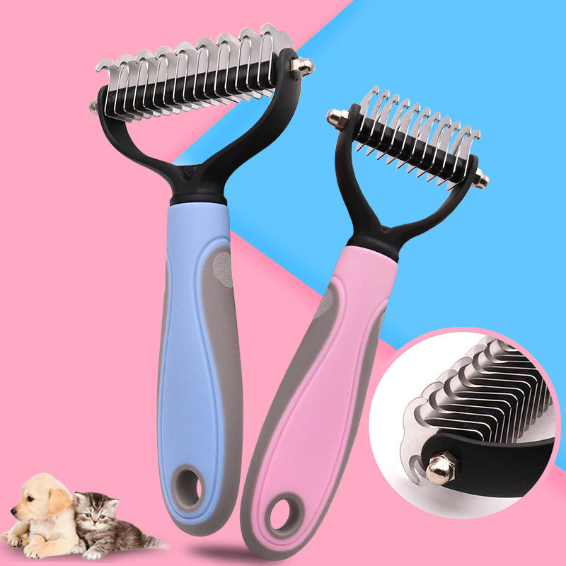 Stainless Steel Double-Sided Pet Grooming Brush – Dog & Cat Deshedding & Dematting Comb