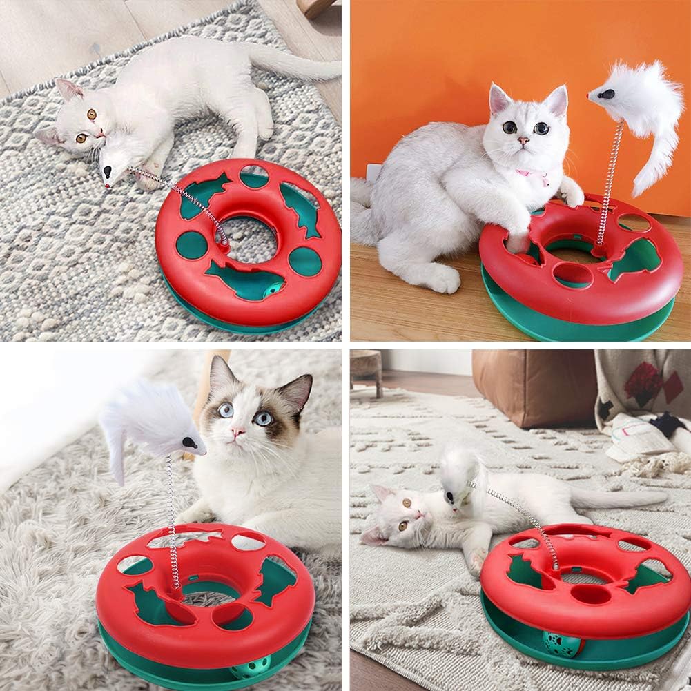 Interactive Cat Toy Roller Track Set with Balls Catnip Spring & Teaser Mouse Indoor Kitten Exercise Toy