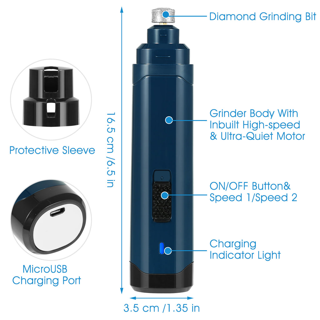 Quiet USB Rechargeable Dog Nail Grinder – 2-Speed Professional Pet Nail Trimmer for Safe & Smooth Claw Care (Dogs & Cats)