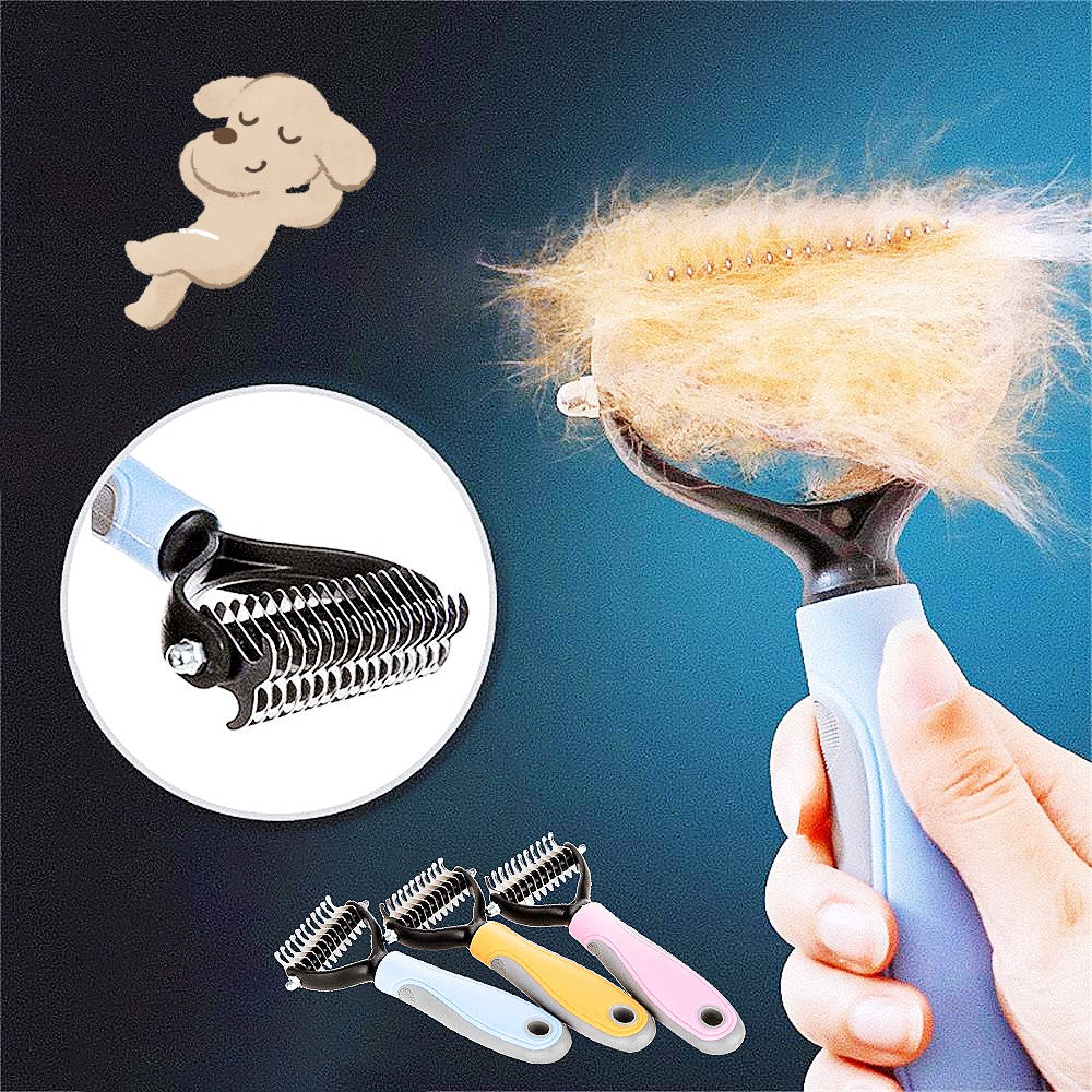 Stainless Steel Double-Sided Pet Grooming Brush – Dog & Cat Deshedding & Dematting Comb