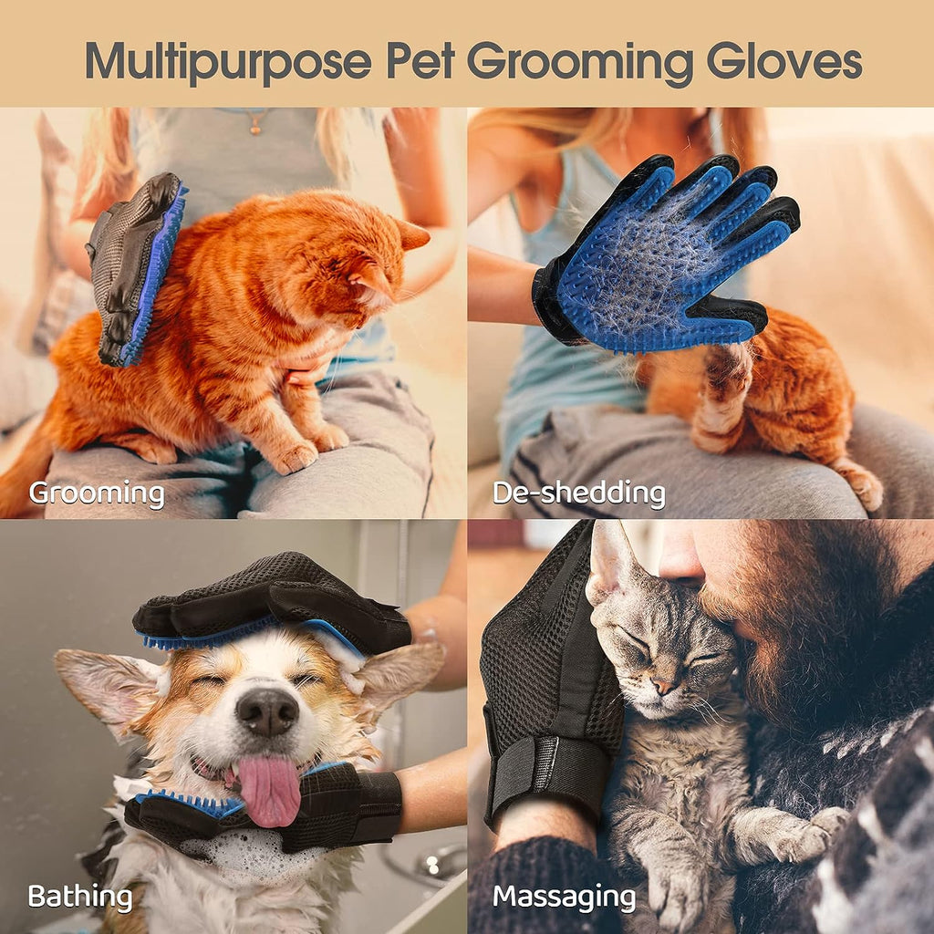 Pet Grooming Gloves Deshedding Brush Gentle Hair Remover Mitt for Dogs Cats & Horses Bath Massage Glove