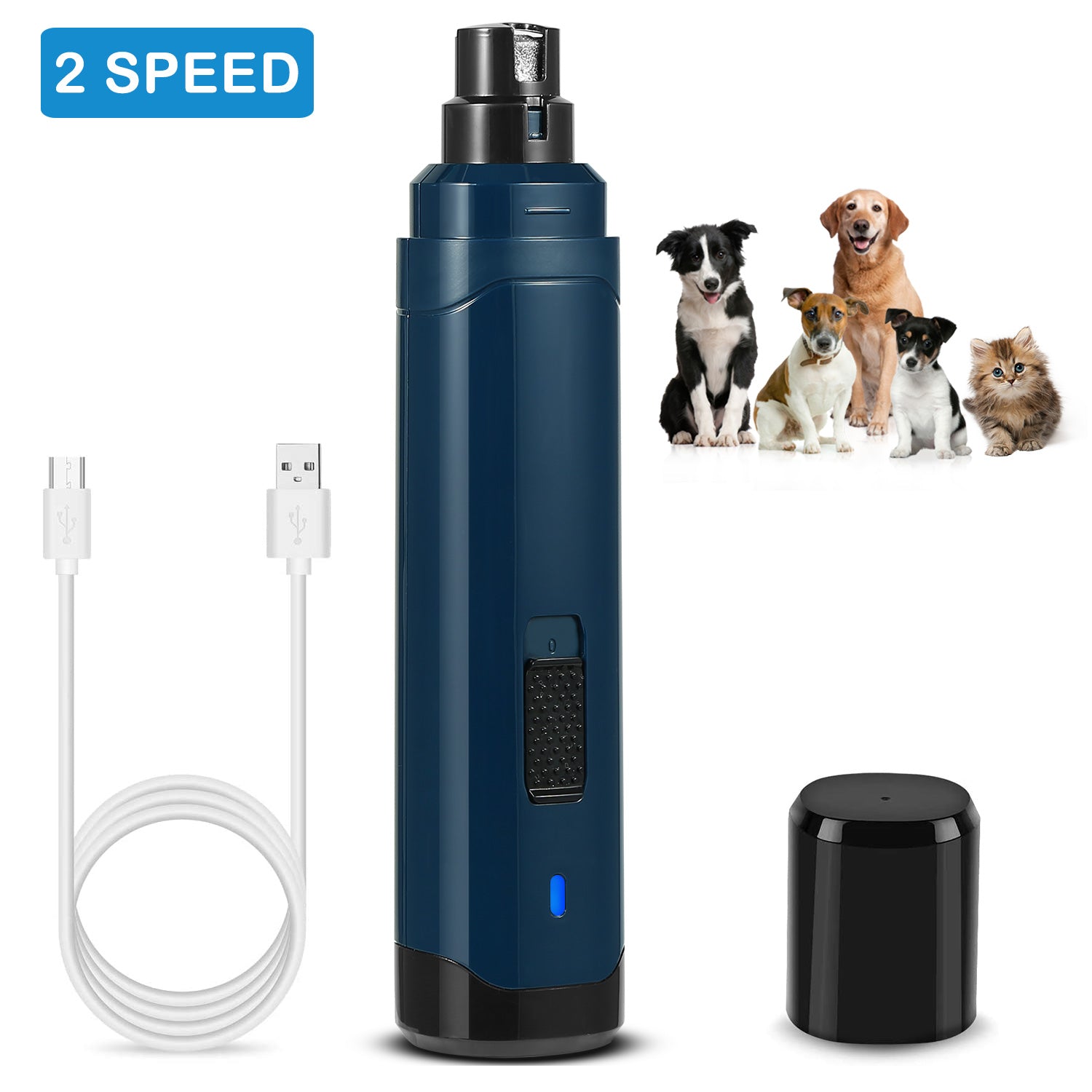 Quiet USB Rechargeable Dog Nail Grinder – 2-Speed Professional Pet Nail Trimmer for Safe & Smooth Claw Care (Dogs & Cats)
