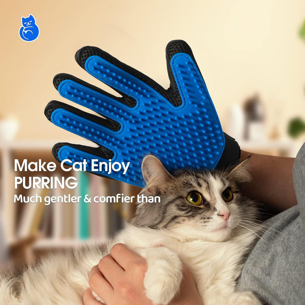 Pet Grooming Gloves Deshedding Brush Gentle Hair Remover Mitt for Dogs Cats & Horses Bath Massage Glove