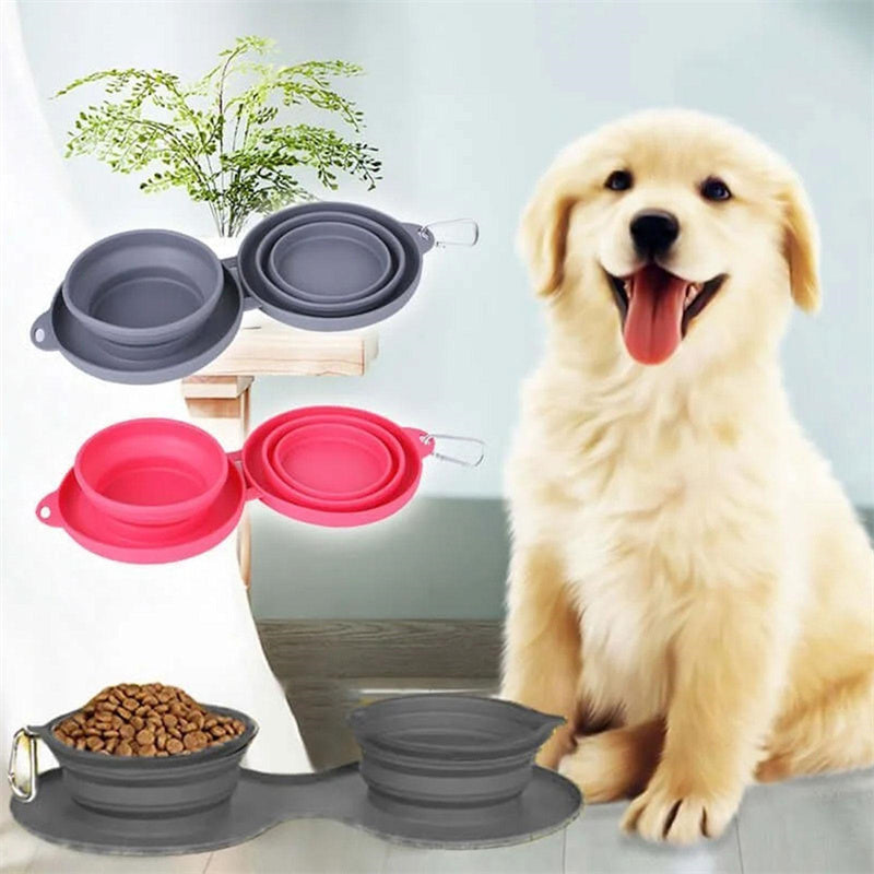 Foldable Double Pet Bowl – Portable Silicone Dog & Cat Feeding Bowl for Food & Water (Travel-Friendly)
