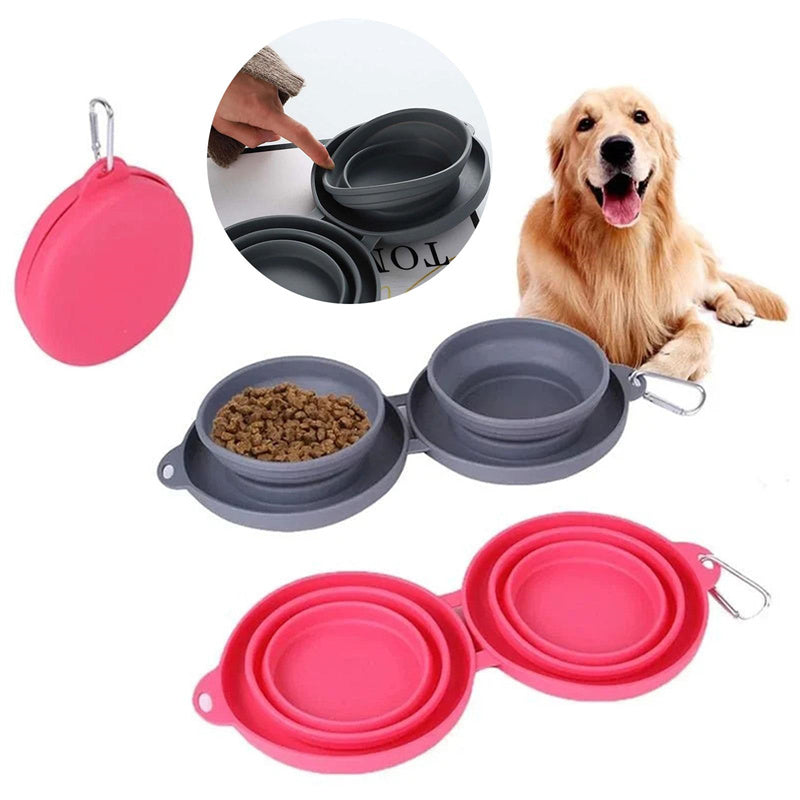 Foldable Double Pet Bowl – Portable Silicone Dog & Cat Feeding Bowl for Food & Water (Travel-Friendly)