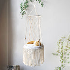 Macrame Hanging Cat Bed Boho Cat Hammock Wall Mounted Pet Swing Cozy Hanging Pet Bed for Cats