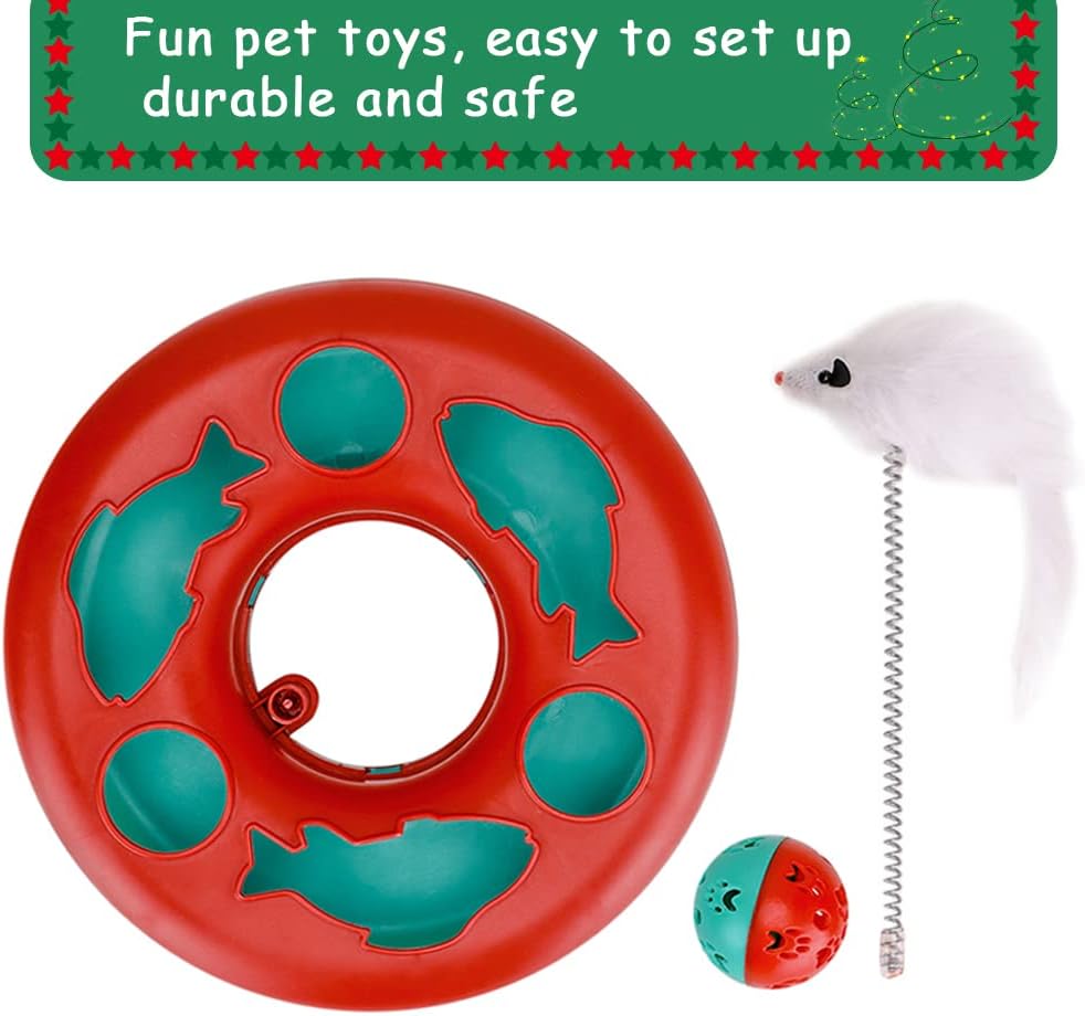 Interactive Cat Toy Roller Track Set with Balls Catnip Spring & Teaser Mouse Indoor Kitten Exercise Toy