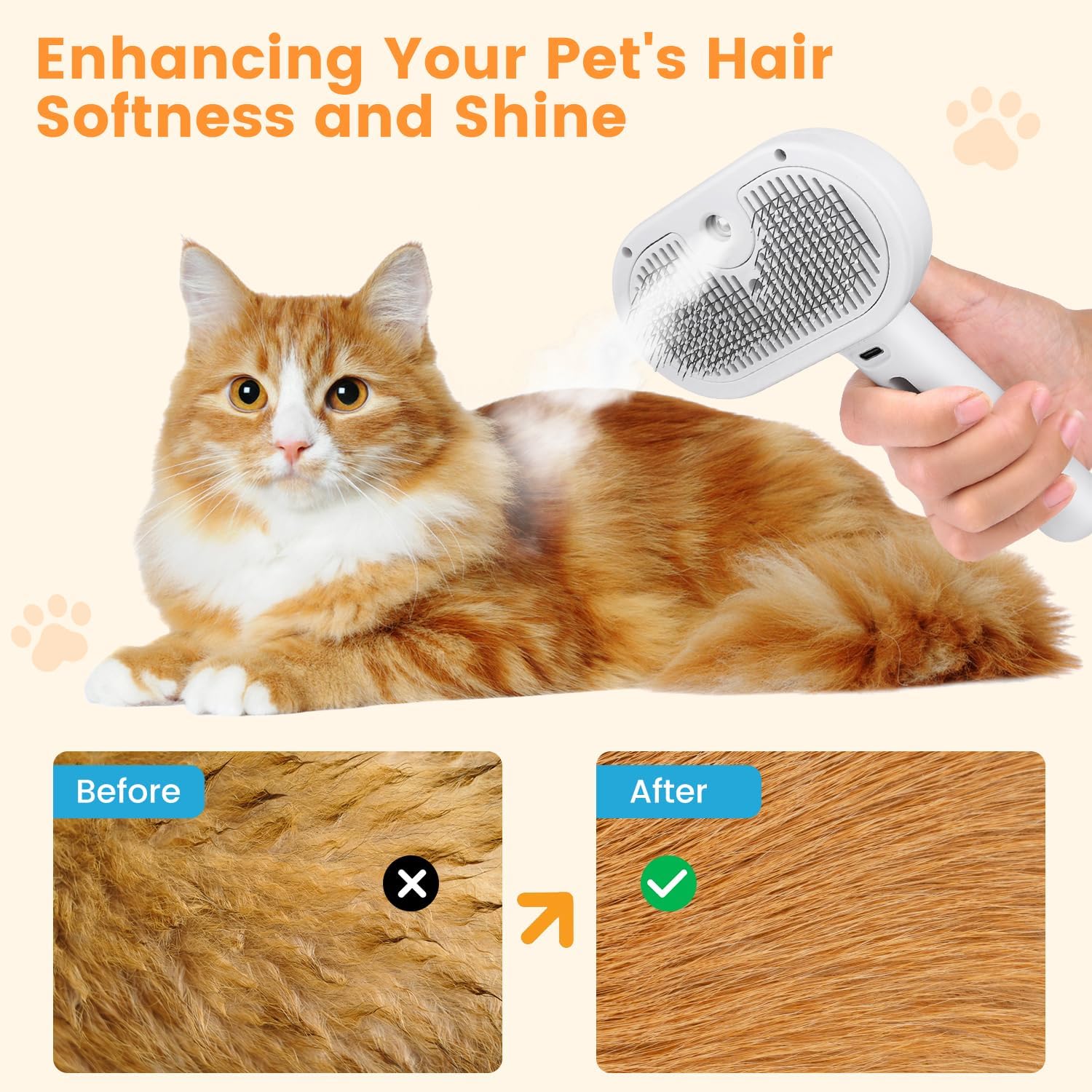3-in-1 Cat Steam Brush – Pet Spray Grooming Comb with Water Mist, Deshedding & Hair Removal Tool for Cats & Dogs