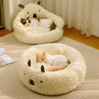 Calming Alpaca Pet Bed for Dogs & Cats Plush Warm Nest Anti-Slip Orthopedic Bed with Detachable Cushion