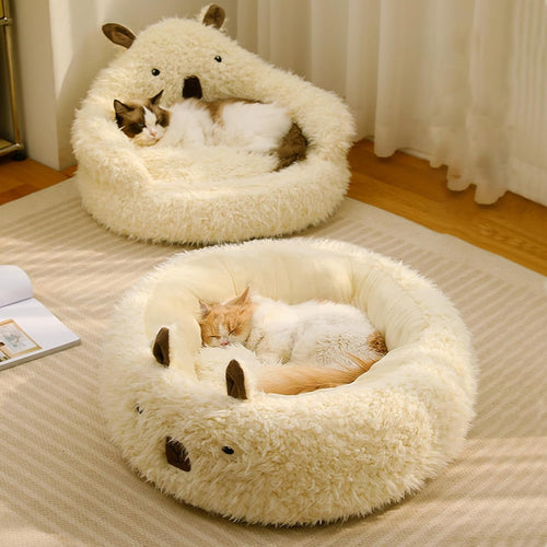 Calming Alpaca Pet Bed for Dogs & Cats Plush Warm Nest Anti-Slip Orthopedic Bed with Detachable Cushion