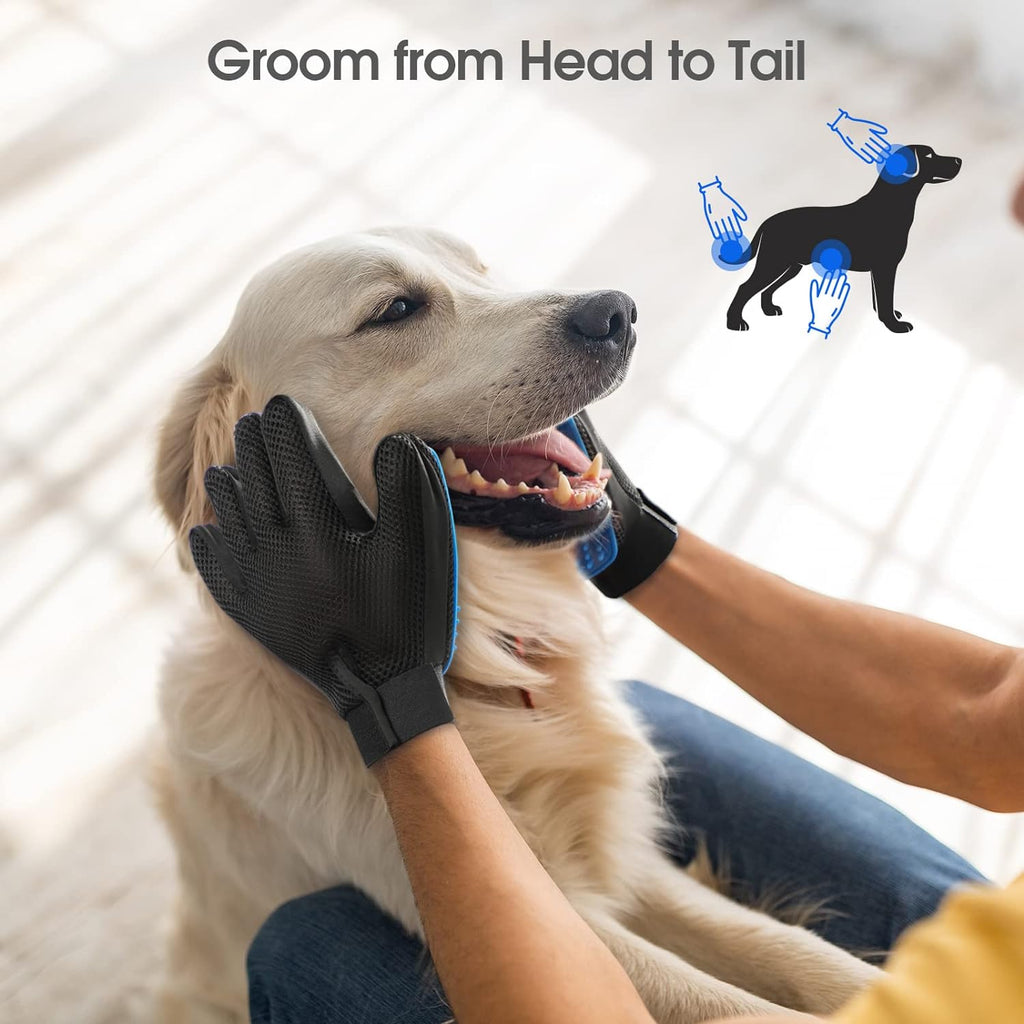 Pet Grooming Gloves Deshedding Brush Gentle Hair Remover Mitt for Dogs Cats & Horses Bath Massage Glove