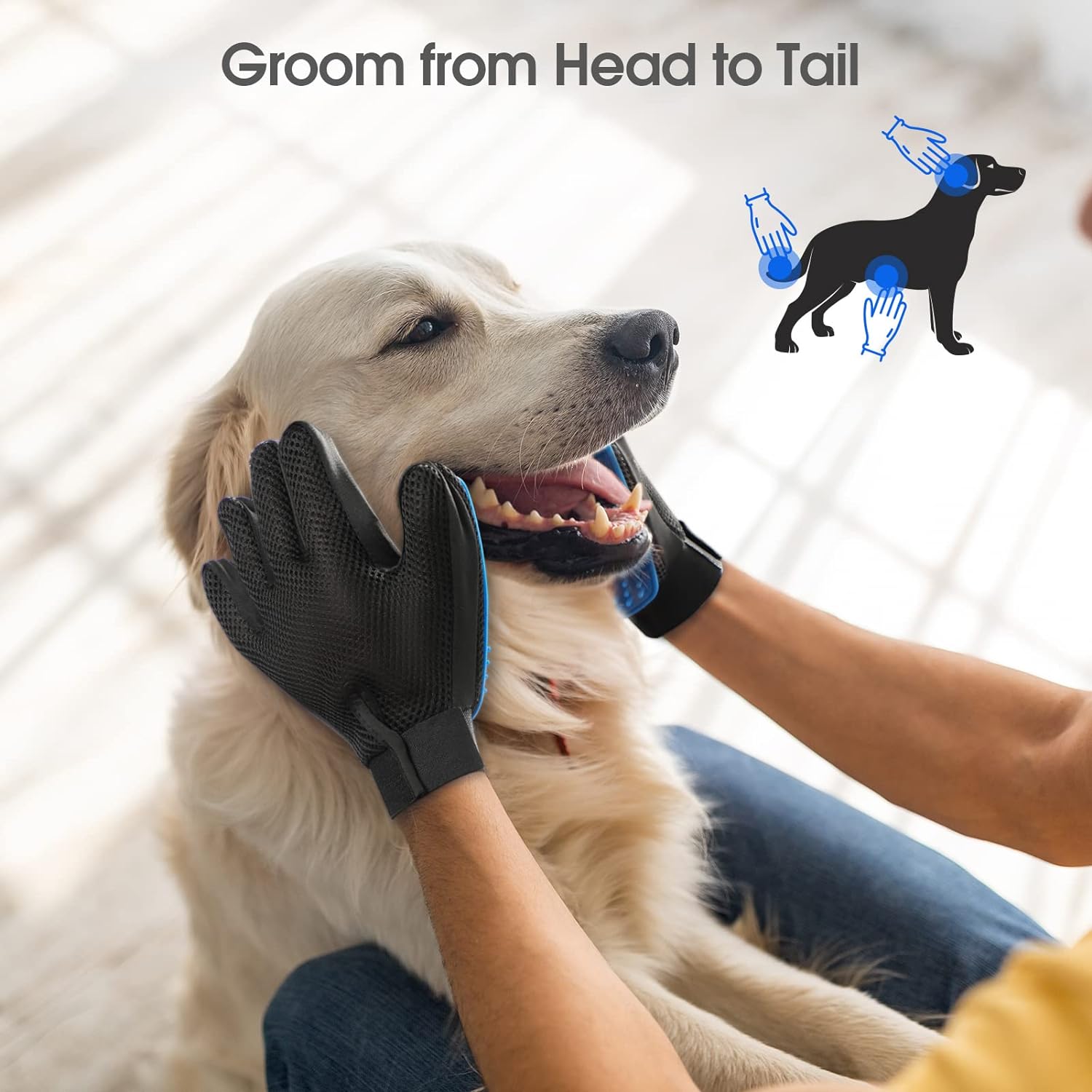 Pet Grooming Gloves Deshedding Brush Gentle Hair Remover Mitt for Dogs Cats & Horses Bath Massage Glove