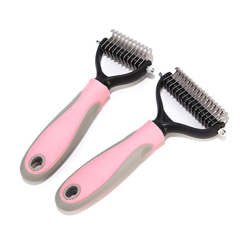Stainless Steel Double-Sided Pet Grooming Brush – Dog & Cat Deshedding & Dematting Comb