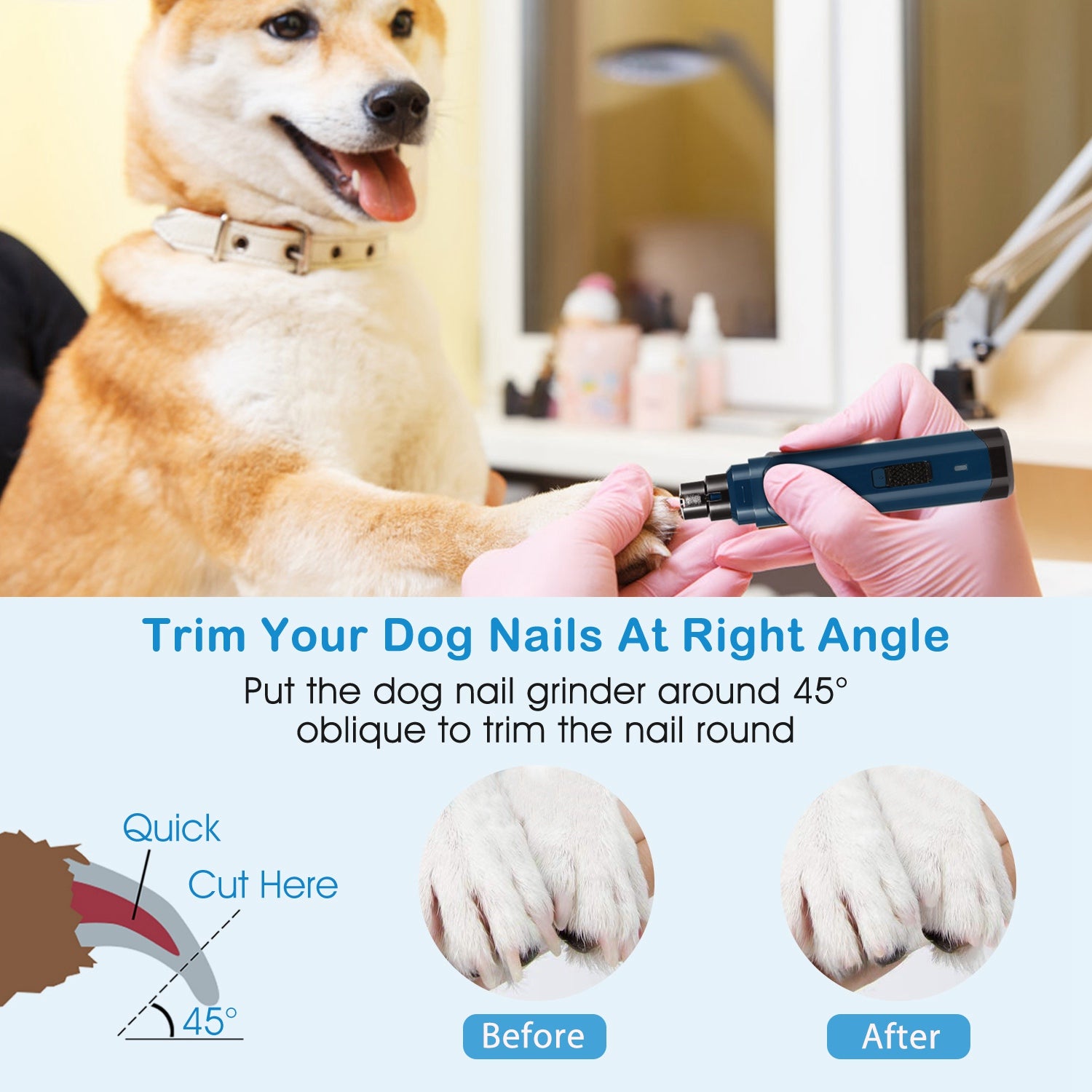 Quiet USB Rechargeable Dog Nail Grinder – 2-Speed Professional Pet Nail Trimmer for Safe & Smooth Claw Care (Dogs & Cats)