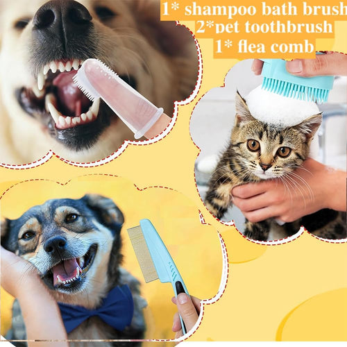 7pcs Pet Grooming Kit – Self-Cleaning Slicker Brush, Nail Clipper, Flea Comb & Bath Brush Set for Dogs & Cats