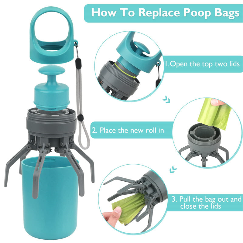 Portable Dog Pooper Scooper with Built-in Bag Dispenser – Lightweight 8-Claw Pet Waste Picker