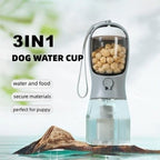 3-in-1 Dog Water Bottle with Food Container & Poop Bag Holder – Portable Pet Travel Cup for Dogs
