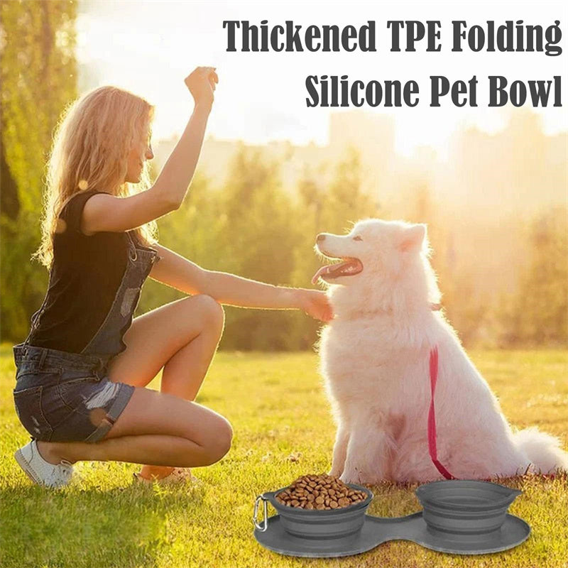 Foldable Double Pet Bowl – Portable Silicone Dog & Cat Feeding Bowl for Food & Water (Travel-Friendly)