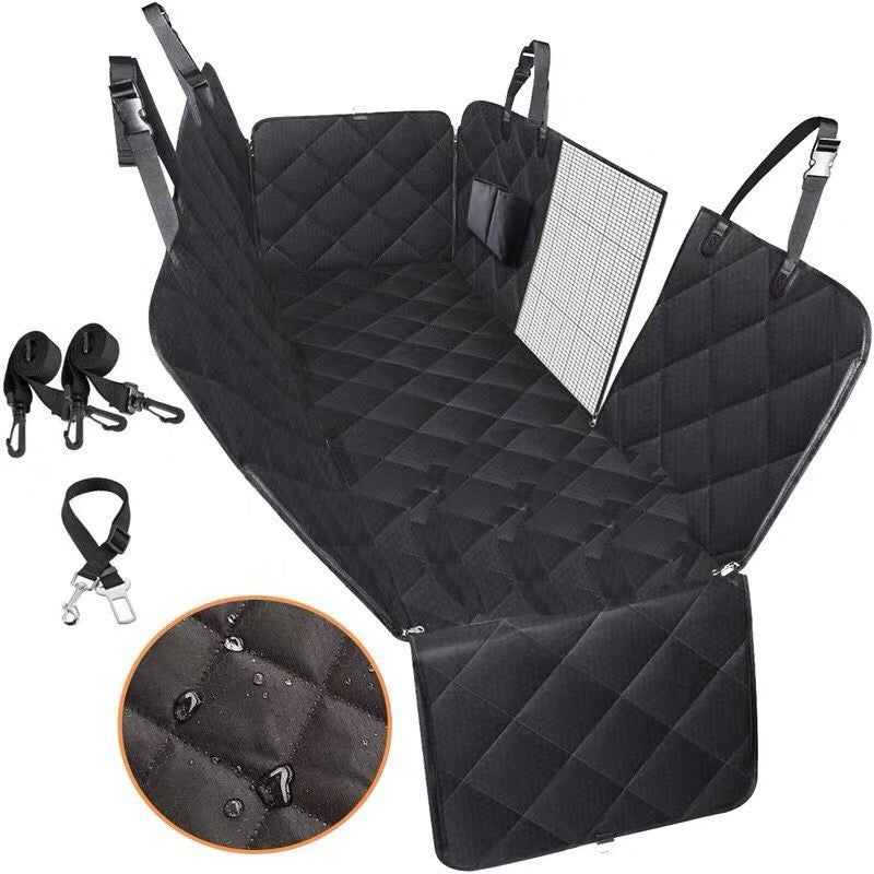 Dog Car Seat Cover Hammock with Mesh Window – Waterproof Back Seat Protector with Zipper & Storage Pocket for Travel
