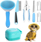 7pcs Pet Grooming Kit – Self-Cleaning Slicker Brush, Nail Clipper, Flea Comb & Bath Brush Set for Dogs & Cats