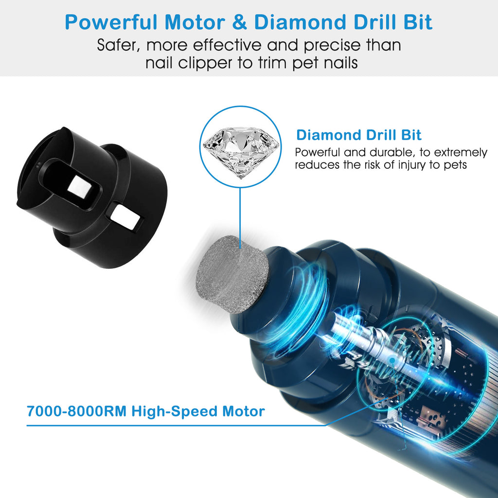 Quiet USB Rechargeable Dog Nail Grinder – 2-Speed Professional Pet Nail Trimmer for Safe & Smooth Claw Care (Dogs & Cats)