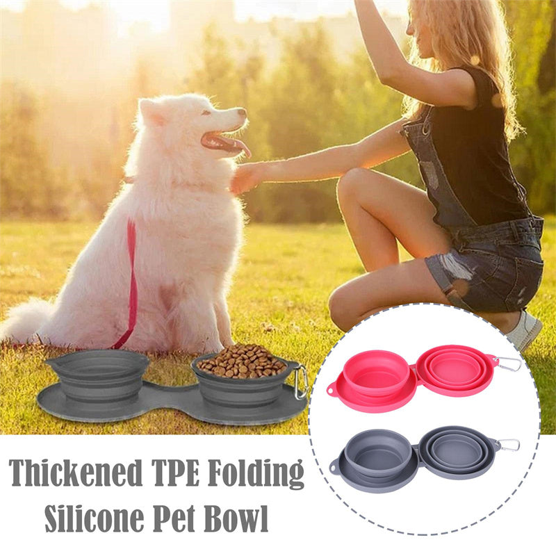 Foldable Double Pet Bowl – Portable Silicone Dog & Cat Feeding Bowl for Food & Water (Travel-Friendly)