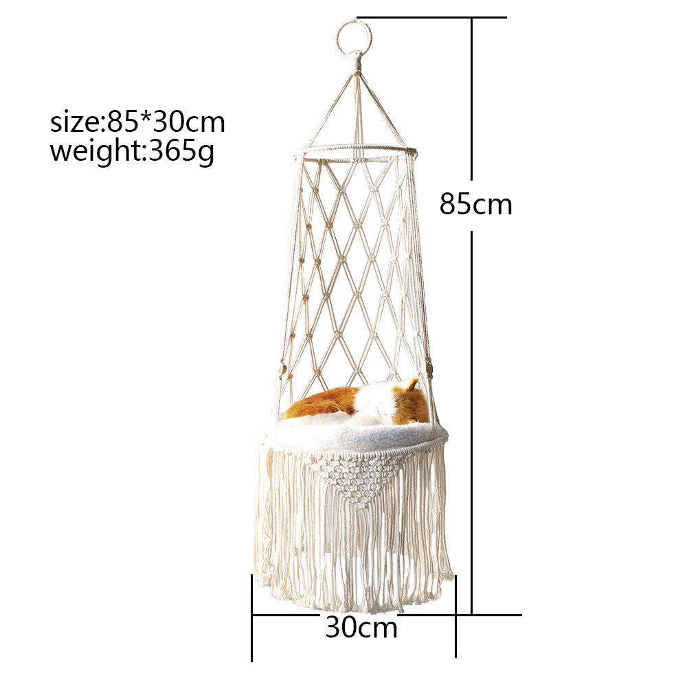 Macrame Hanging Cat Bed Boho Cat Hammock Wall Mounted Pet Swing Cozy Hanging Pet Bed for Cats