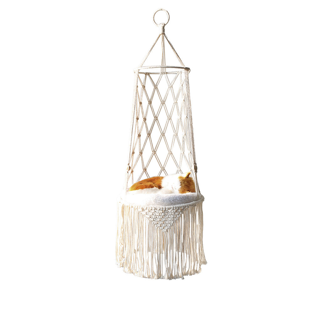 Macrame Hanging Cat Bed Boho Cat Hammock Wall Mounted Pet Swing Cozy Hanging Pet Bed for Cats