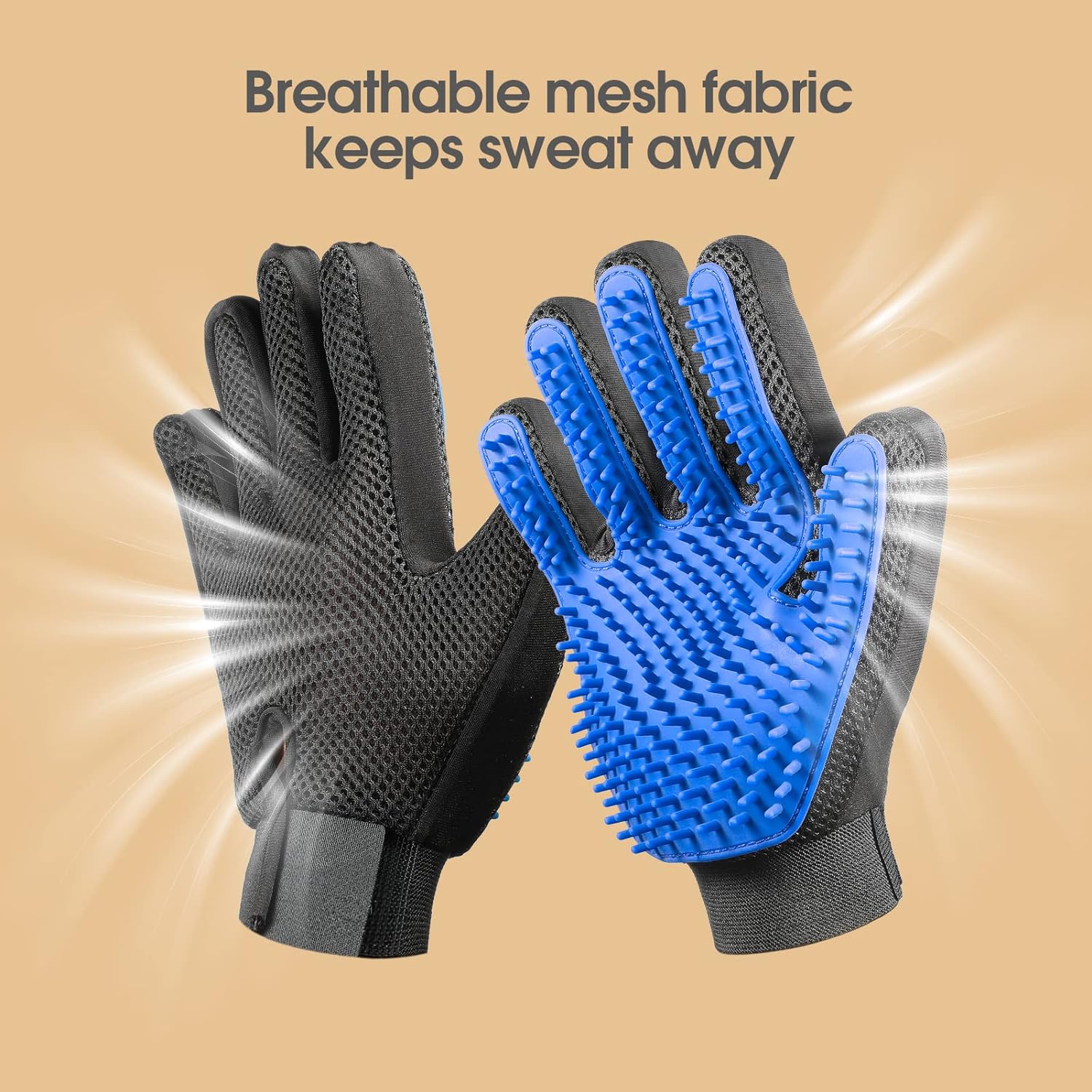 Pet Grooming Gloves Deshedding Brush Gentle Hair Remover Mitt for Dogs Cats & Horses Bath Massage Glove