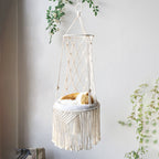 Macrame Hanging Cat Bed Boho Cat Hammock Wall Mounted Pet Swing Cozy Hanging Pet Bed for Cats